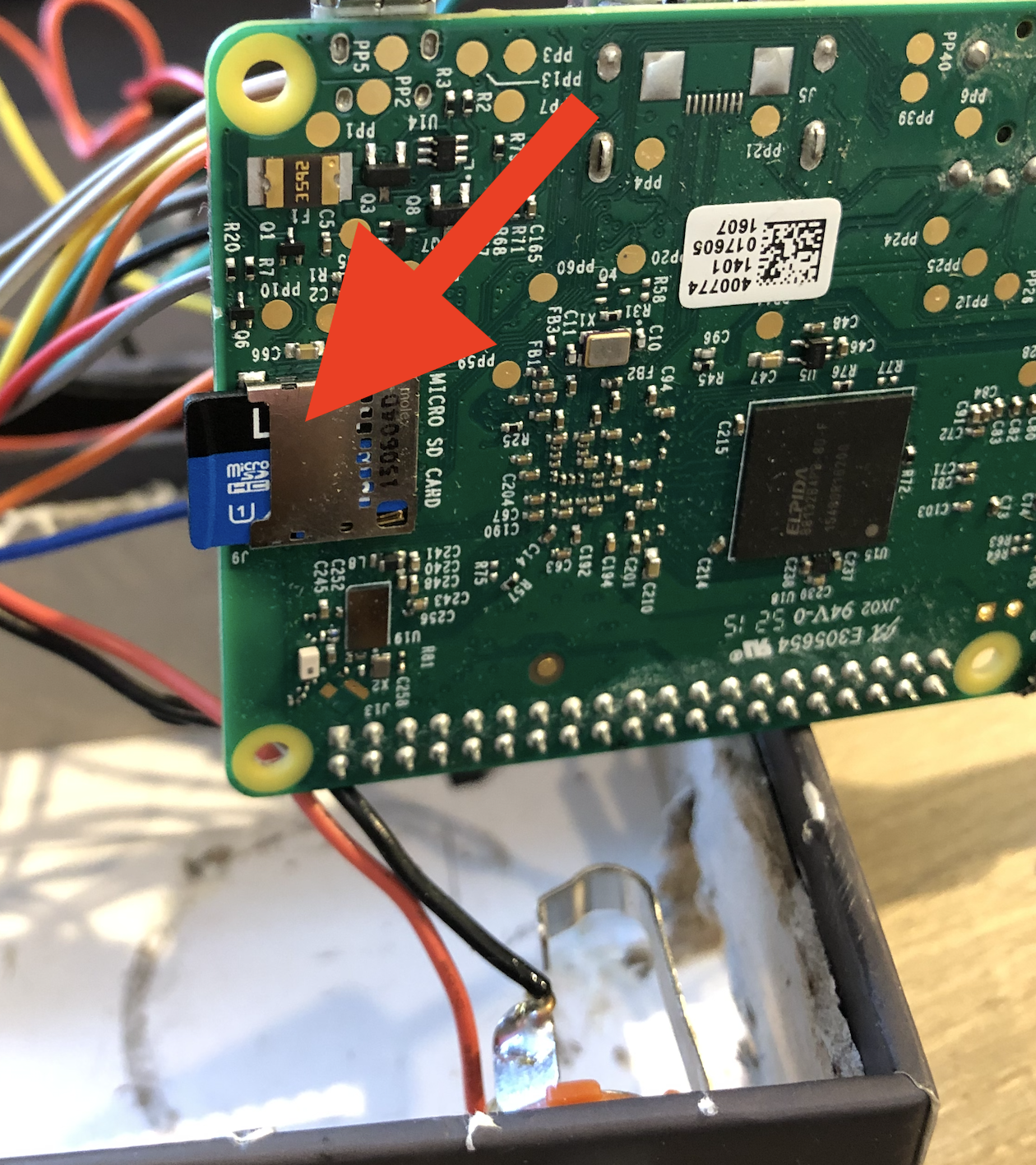 SD card inserted in Rpi